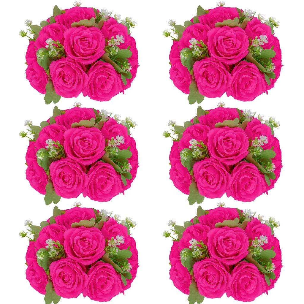 6Pcs Artificial Flowers Centerpiece Table Decorations Rose Ball for Weddding Floral Arrangements Bouquet for Party Home Decor