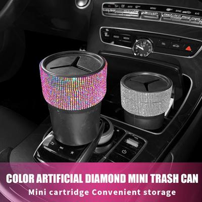 Car Storage Waste Garbage Bin Coin Cup Crystal Bling Car Acsessories Interior Decoration Plastic Mini Trash Can Auto Supplies