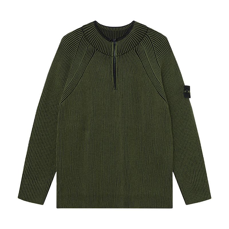 STONE Uniszex Cipzáras Kardigán Álló Galléros Jelvényes Kötött Pulóver Őszre/Télre