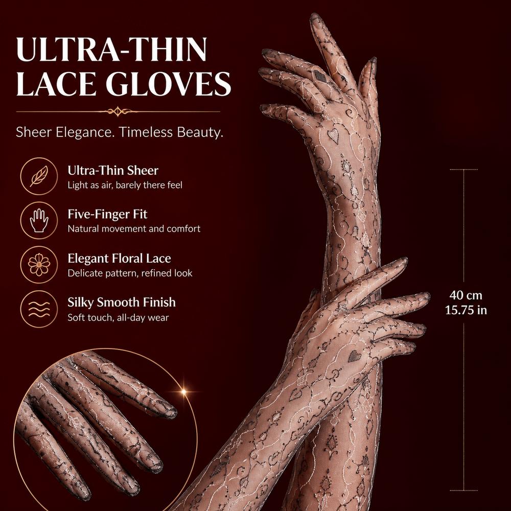 Sexy Oil Shiny Five-Finger Glove Floral Stocking Glove New Jacquard Glove for Women