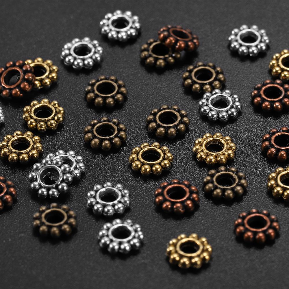 100Pcs/Lot Antique Gold Color Bronze Tone Daisy Flower Metal Spacer Beads Wheel  for Jewelry Making Needlework Accessories