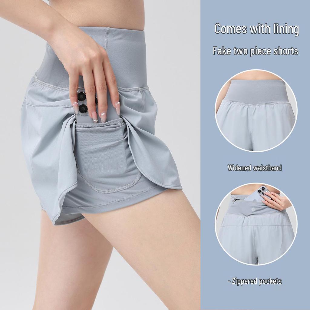 Women's Quick-Dry Anti-Exposure Yoga Shorts - Two-Piece Design, Running/Fitness, Thin Three-Quarter Length