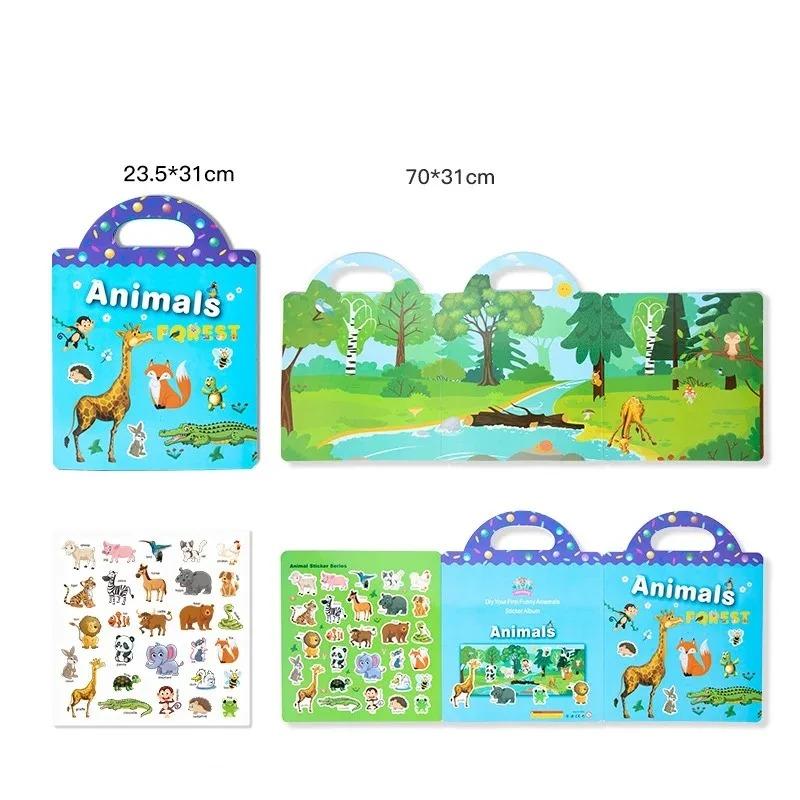 Herbruikbaar Cartoon Stickerboek voor Kinderen Meerdere Scènes DIY Puzzelspel Educatief Leren Klassiek Speelgoed voor Leeftijd 2-4 Cadeaus