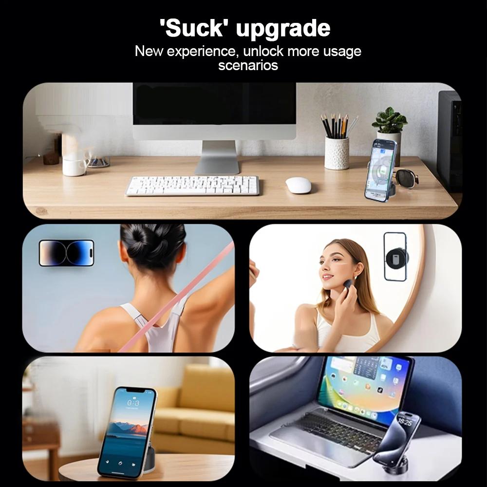 Universal Car Magnetic Phone Holder Foldable Vacuum Suction GPS Bracket for Gym Bath Iphone 16 15 14 13 12 Pro Max Samsung