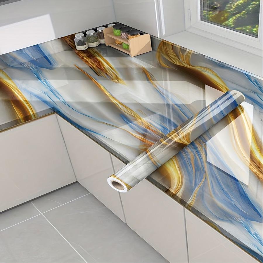 40cm Self-Adhesive Marble Film Oil-Proof Heat-Resistant Kitchen Wall Stickers for Cabinet Home Renovation Decorative Wallpaper