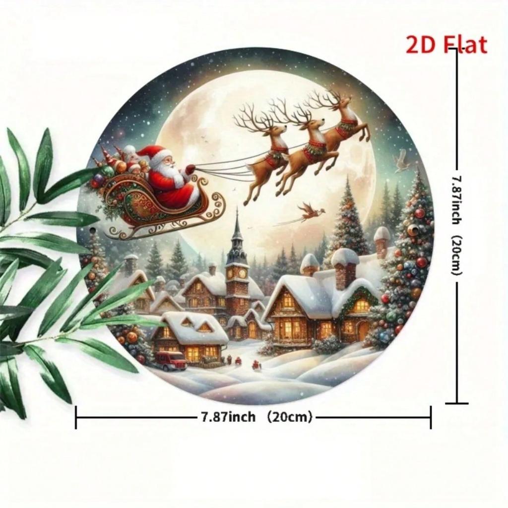 Vintage Santa Claus Sleigh Metal Wall Decor 2D Flat Christmas Decoration Reindeer Winter Village Tin Sign