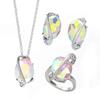 3 Stück Bunte Zirkon Anhänger Ringe Ohrringe Halsketten Set Modische Hochzeit Zirkon Geschenke für Frauen