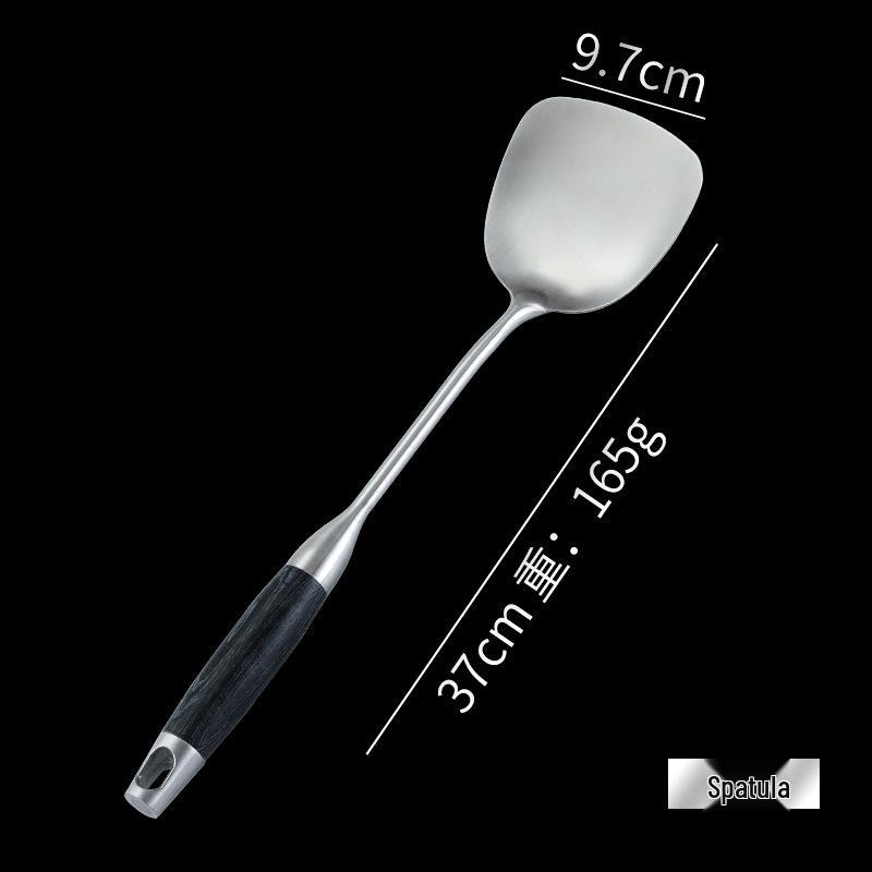 

Набор кухонных принадлежностей из нержавеющей стали с ручками из черного дерева - Защищающие от ожогов кухонные принадлежности для супа, каши и жарки.