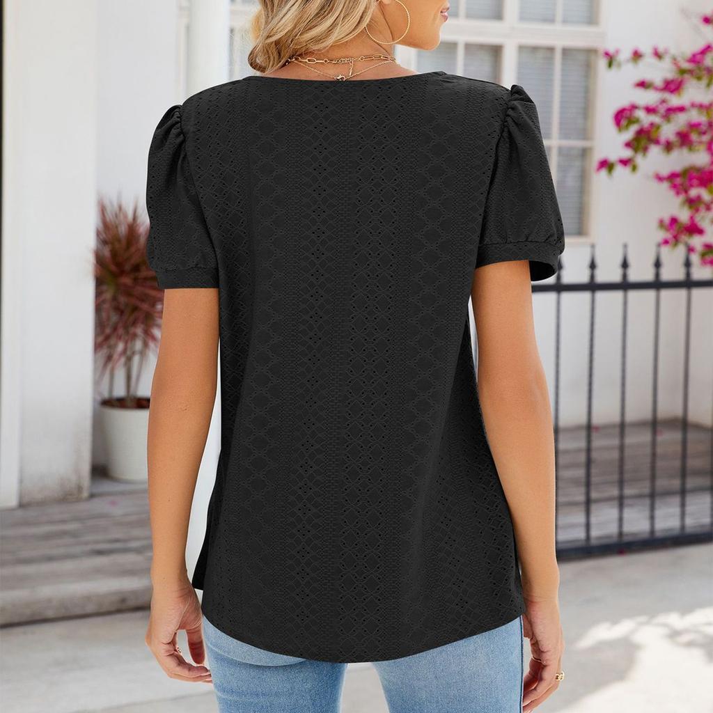 Women's Fashion Square Neck Splicing Solid Color Short Sleeve