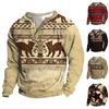 V-neck Sweater Men's 3d Digital Printing Stand Collar 3 Button Vintage Collar