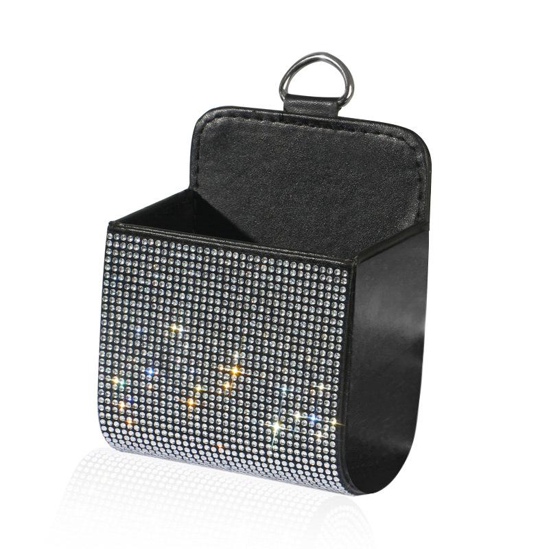 Rhinestone Leather Car Air Vent Organizer Bag - Multifunctional Lambskin Storage Box