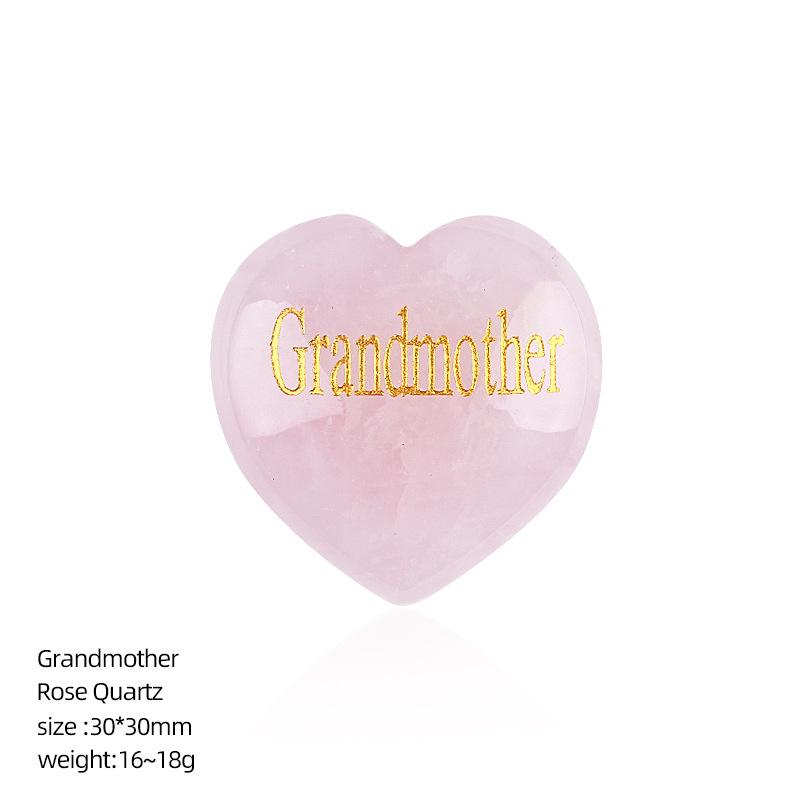 30mm Natural Crystal Rose Quartz Heart Shape Engraved Mother Healing Crystals Palm Stones Ornament Home Decor Family Member Gift