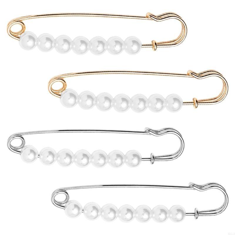 MXLA 4Pcs Pearls Beaded Safety Pin Decorative Waistband Adjusters Clip for Jeans