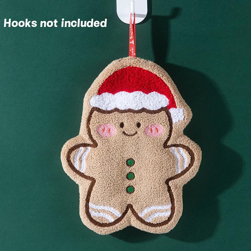 Christmas Hand Towel Cartoon Gingerbread Man Snowman Coral Fleece Towel Christmas Home Kitchen Bathroom Decoration Xmas Gifts