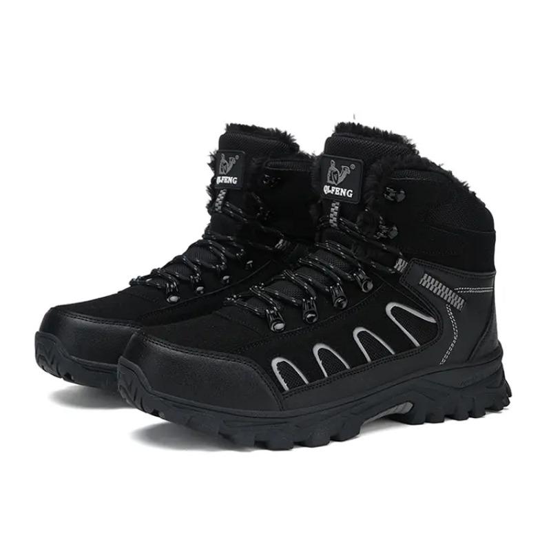 Men's Fleece-Lined Winter Snow Boots Non-Slip Waterproof Outdoor Hiking Boots Casual Shoes