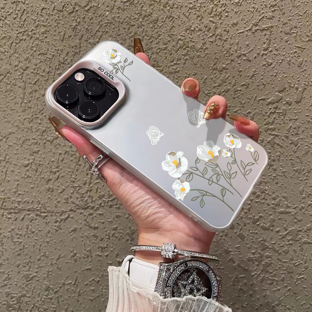 Floral IMD Phone Case For Xiaomi Redmi 15C Note 14 13 12 11 10 Pro 14C 13C 5G Shockproof Slim Protective Silver Camera Cover