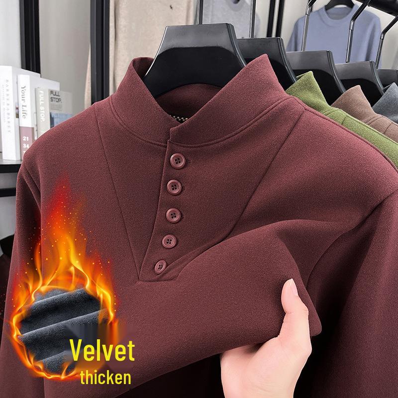 Men's Winter Fleece Hoodie with Half-High Collar - Thick, Warm Base Layer for Casual Fashion