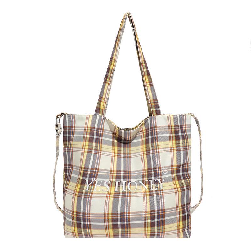 Schultertasche im koreanischen Stil mit Karomuster: Herbst/Winter Doppel-Tasche für Damen, Großes Fassungsvermögen Studenten-Pendler Crossbody