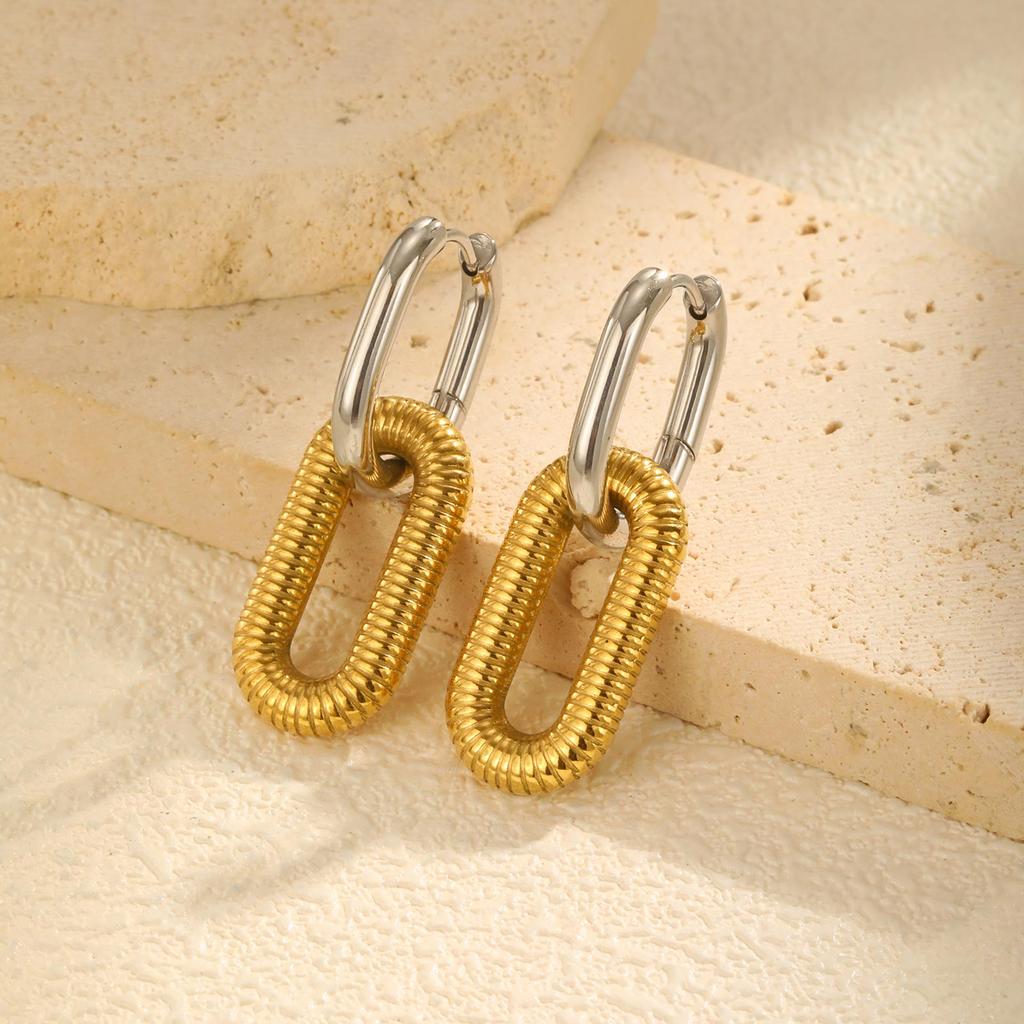 Paperclip Oval Drop Dangle Earrings, Stainless Steel Chain Chunky Loop Hoop Earrings for Women,Trendy Geometric Jewelry Gift