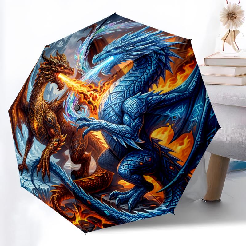 1pc Sturdy 8-Bone Auto Umbrella, Amethyst Crystal Dragon Umbrella, Digital Printed, Foldable Umbrella for On-the-Go Outdoor Use