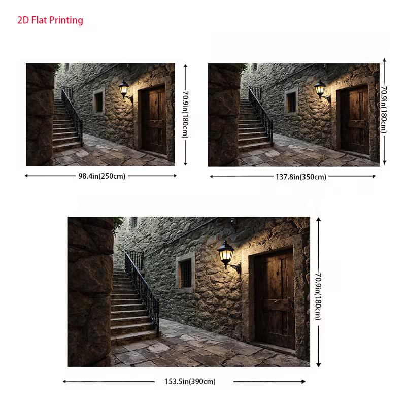 2D Dark Corridor Backdrop, Ancient Stone Alley with Lantern Party Background Cloth