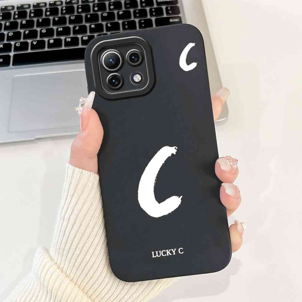 For Xiaomi Mi 11 Lite 4G M2101K9AG Case Black Lucky Letters A-Z Soft Silicone Cover For Xiaomi Mi 11Lite 5G 11 Youth 6.55" Cases