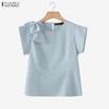 Women Casual Round Neck Solid Color Short Sleeve Blouse