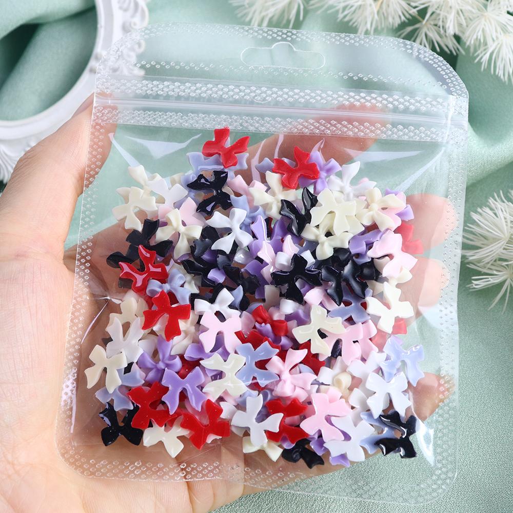 100 Stück Rosa Weiß Schleifen Nagelanhänger Koreanische Teile Schwarze Nagelkunst Krawatte Dekoration Kawaii Accessoires Maniküre Design Zubehör