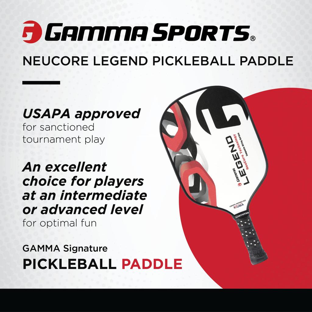 GAMMA Legend NeuCore Pickleball Paddle with Honeycomb White Synthetic Fiberglass USAPA Thick Large Cell Premium Pickleball Equipment Grip, Surface,