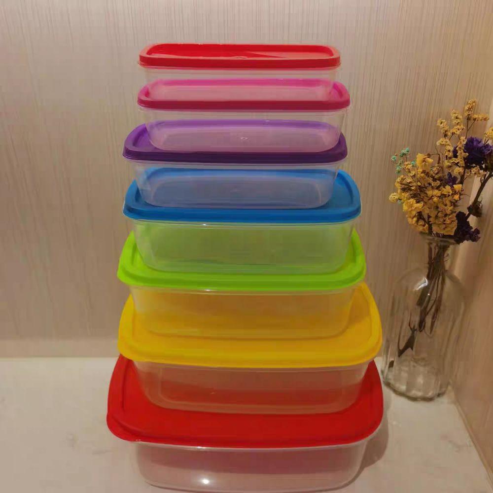 7Pcs Rectangular Food Storage Bowl Rainbow Plastic Food Sealed Box Rapid-Access BPA-Free Sealed Food Container
