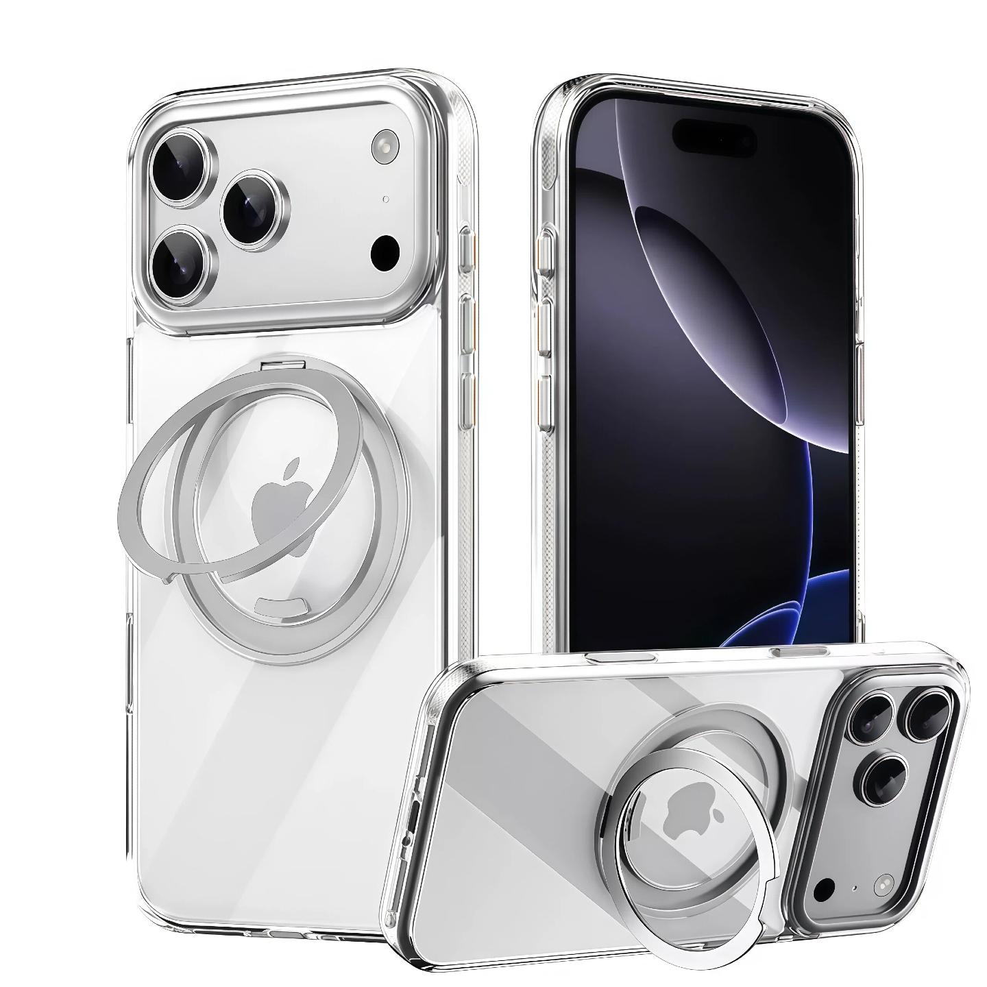 Magnetic Case for iPhone 17 Series: 360° Rotating Stand, Integrated Buttons, Crystal Clear iPhone17 Pro чистый
