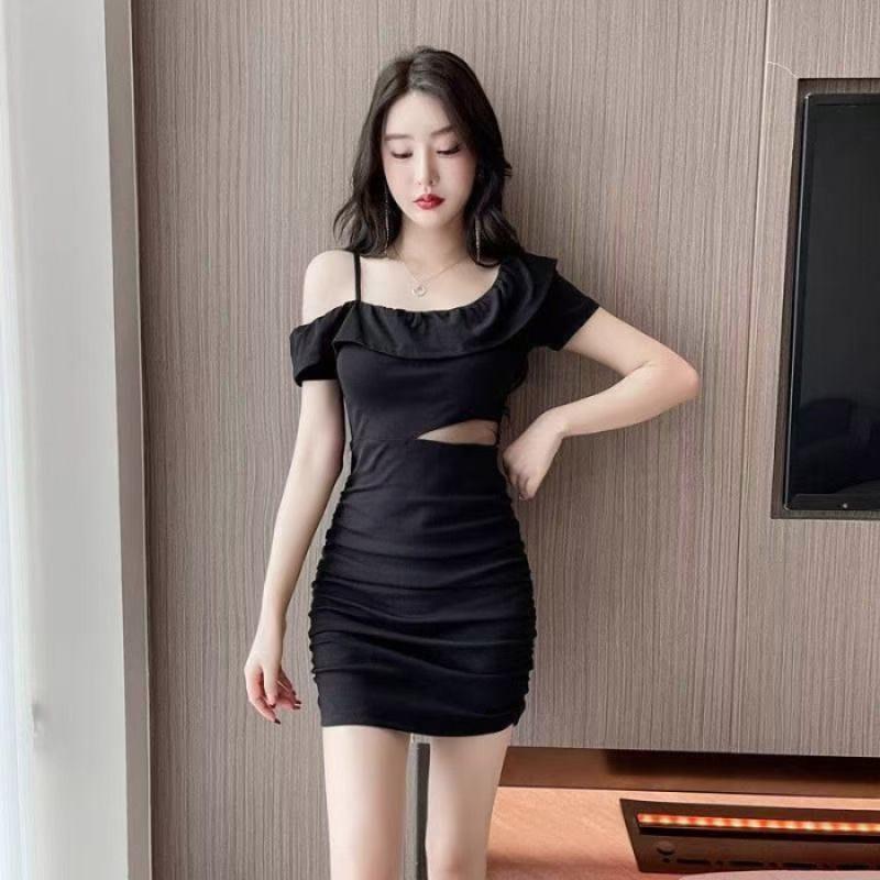 Sexy Off-Shoulder Wrap Dress With Ruffle Detail Slim Fit Bodycon Mini Party Night Out Small