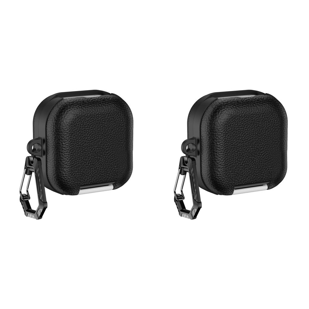 2Pcs PU Leather Protective Case for Galaxy Buds4/4Pro Full Protection Skin Shell Shockproof Anti‑Drop Earbuds Cover W/ Carabiner