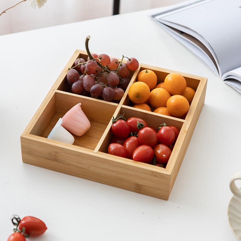 Nanmu Bamboo Nine-Grid Snack & Fruit Storage Box with Healthy Compartments