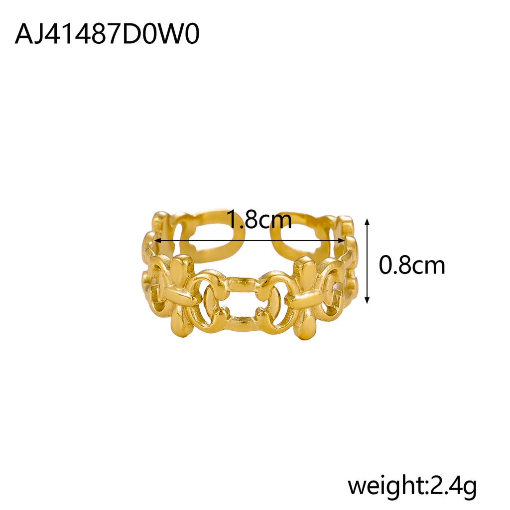 CARLIDANA Ins Geometric Rings Stainless Steel 18k Gold Plated Hollow Multi-Layer Chunky Cross Open Rings for Women Jewelry