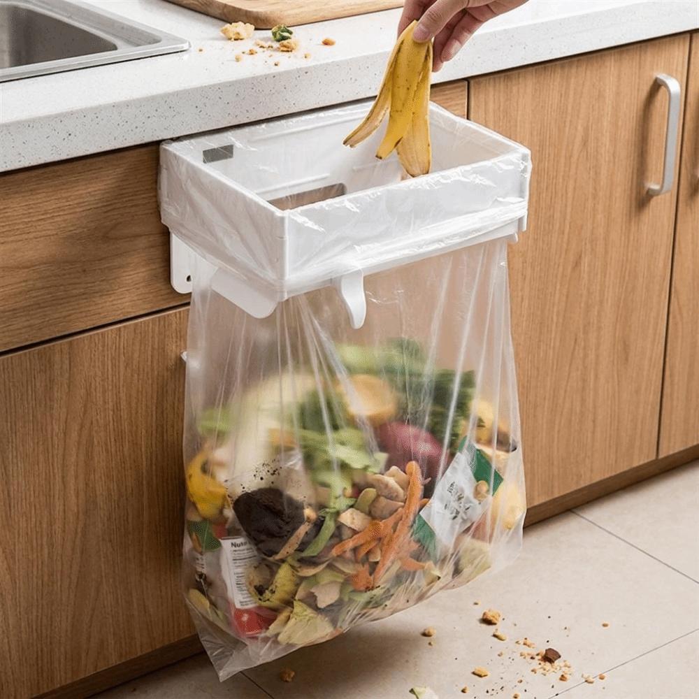 Foldable Garbage Bag Hanger Wall-Mounted Trash Can Rack Space Save Trash Bag Holder Bathroom