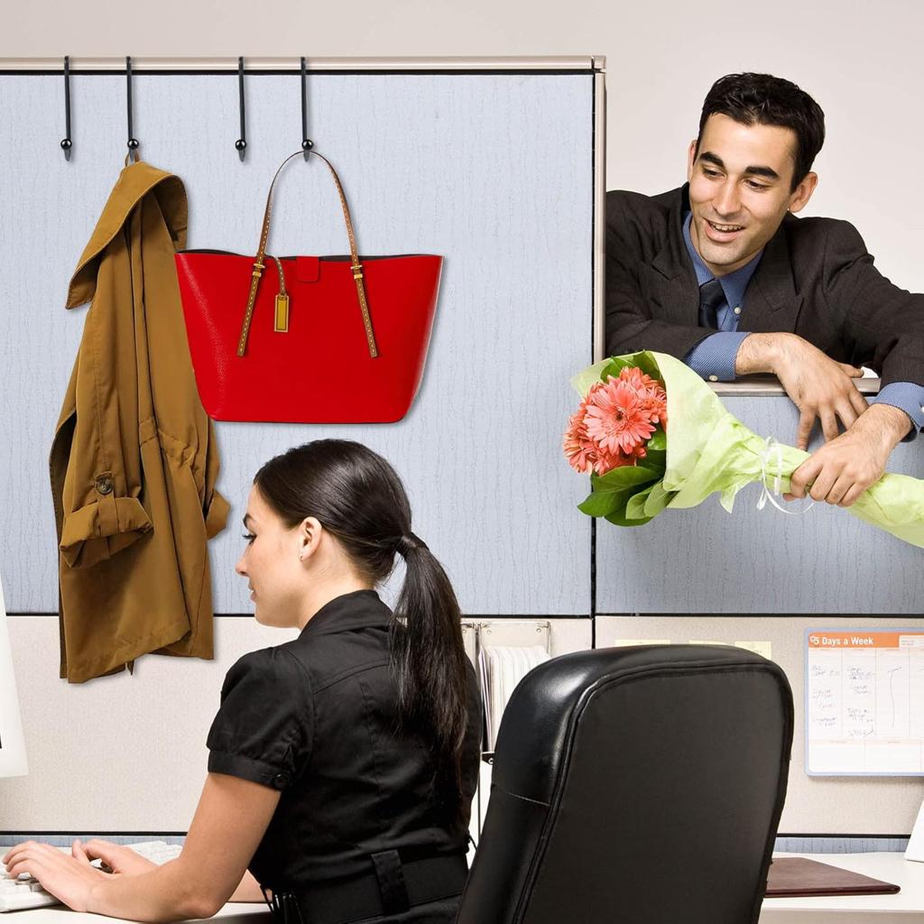 6 Pack Cubicle Hooks, Double Cubicle Accessories Hanging Hook for Partition Wall Cubicle Panel, Black Cubicle Hangers for Office to Hanging Coats,