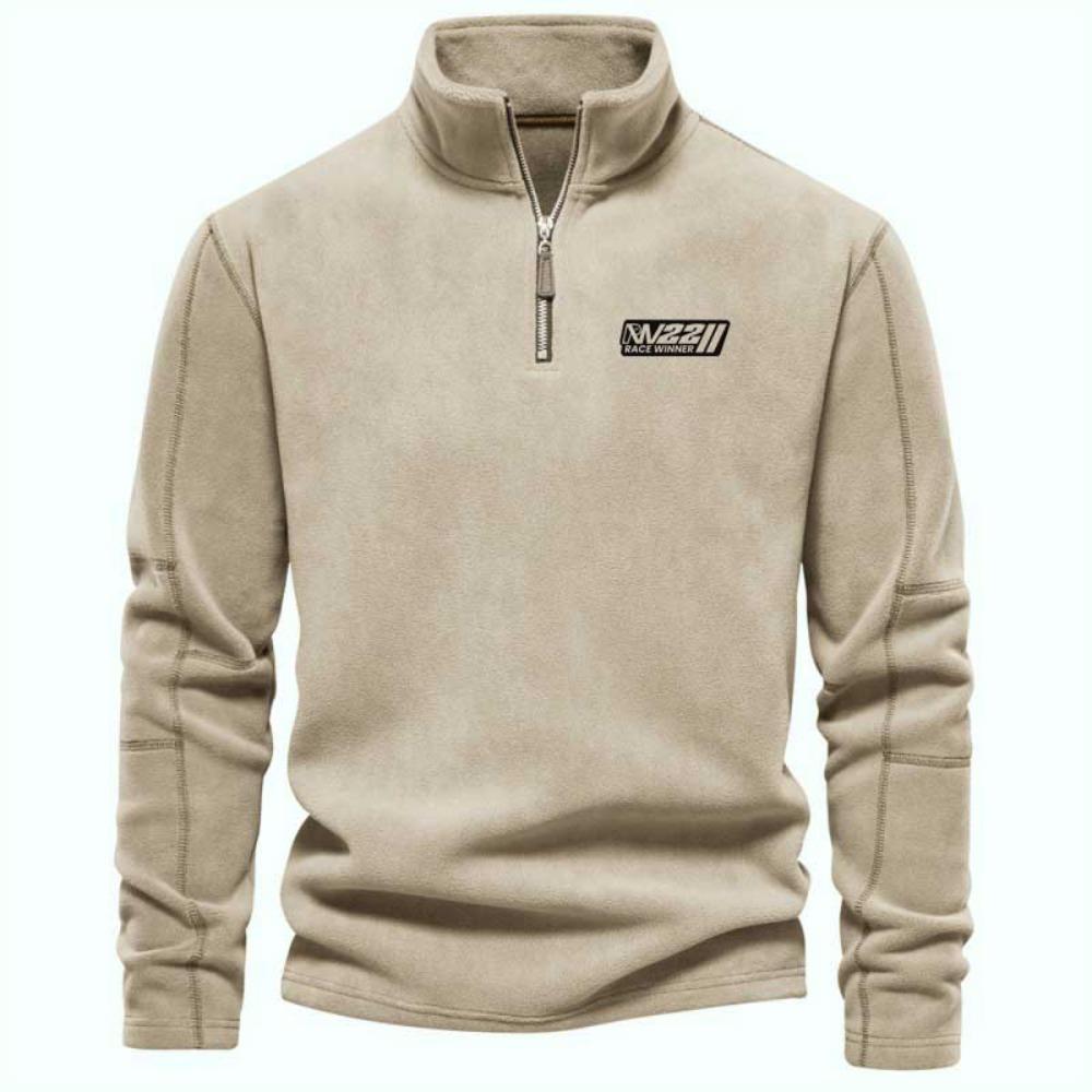 Men's Fleece Warm V-neck Zipper Sweatshirt Outdoor Sports Coats Pullover Men's Casual Outwear