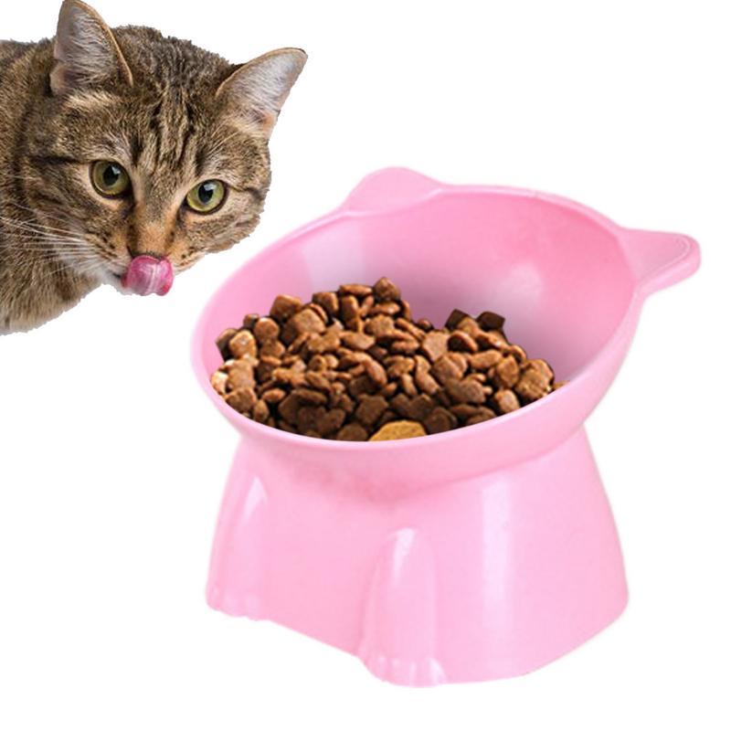 High Foot Pet Bowl Raised Tilted Cat Bowl Washable Plastic Combination Anti Tipping Drinking Water Non Slip for Cats Dogs