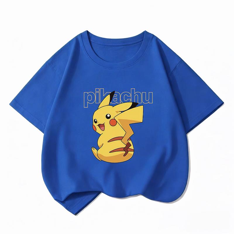 Potdemiel Kids Cotton Tshirt Cute Pikachu Cartoon Print Summer Short Sleeve Breathable Crew Neck Boys Girls Casual Tops