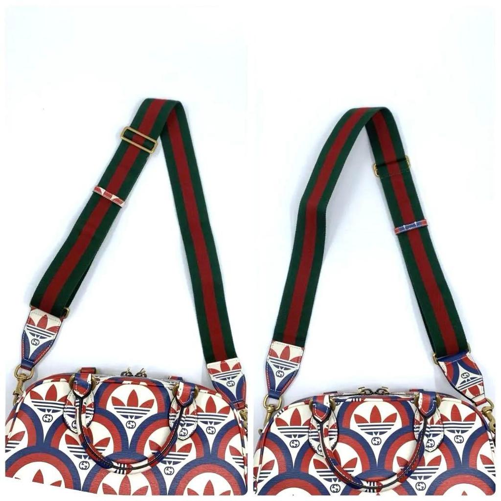 GUCCI ADIDAS Collaboration Double Branded Multi Color 2Way Duffle Bag Sherry Line Mini Boston Shoulder Bag Leather
