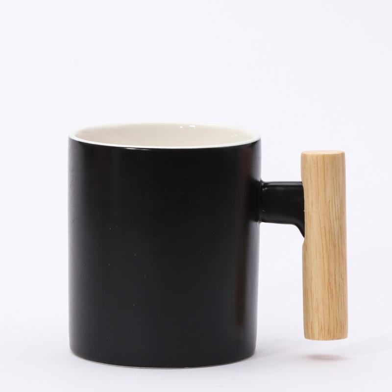 

Simple international wooden handle ceramic mug milk coffee tea cup event gift 301-400ml