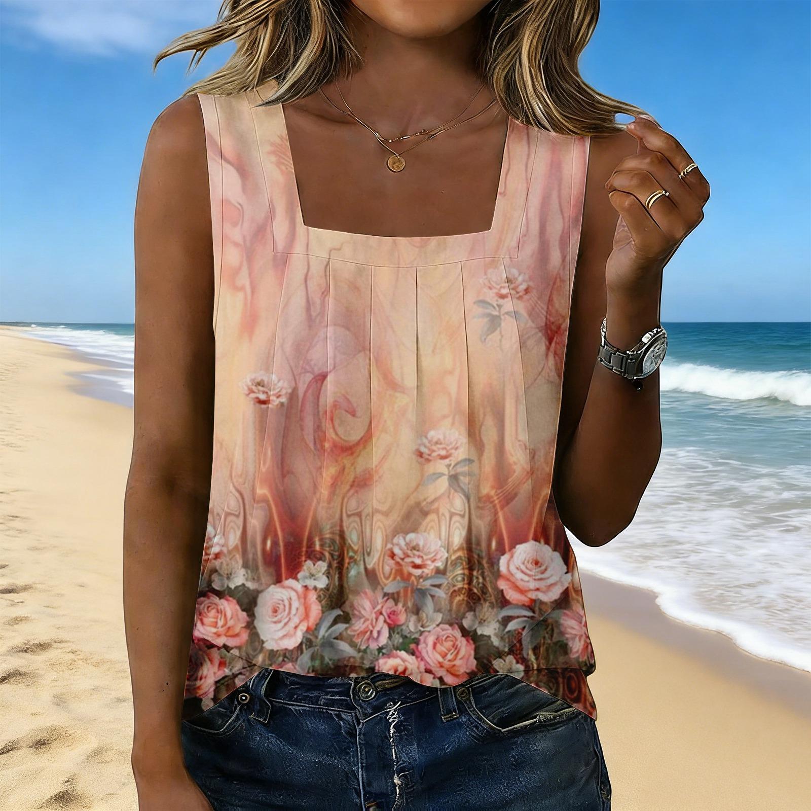 

Women s Fashionable Casual Vintage Print Tank Top M помаранчевий