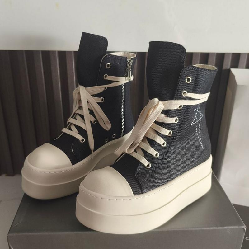 Atmungsaktive Canvas-Schuhe mit dicker Sohle für Damen und Herren High-Top Schnürschuhe mit Reißverschluss Flache Plateauschuhe Stiefelette Stern-Dekor Schuh