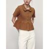 Za2025 Spring New Women clothes Single-Breasted Lapel Short sleeve Short Skirt Hem Knitted Outerwear 2142012