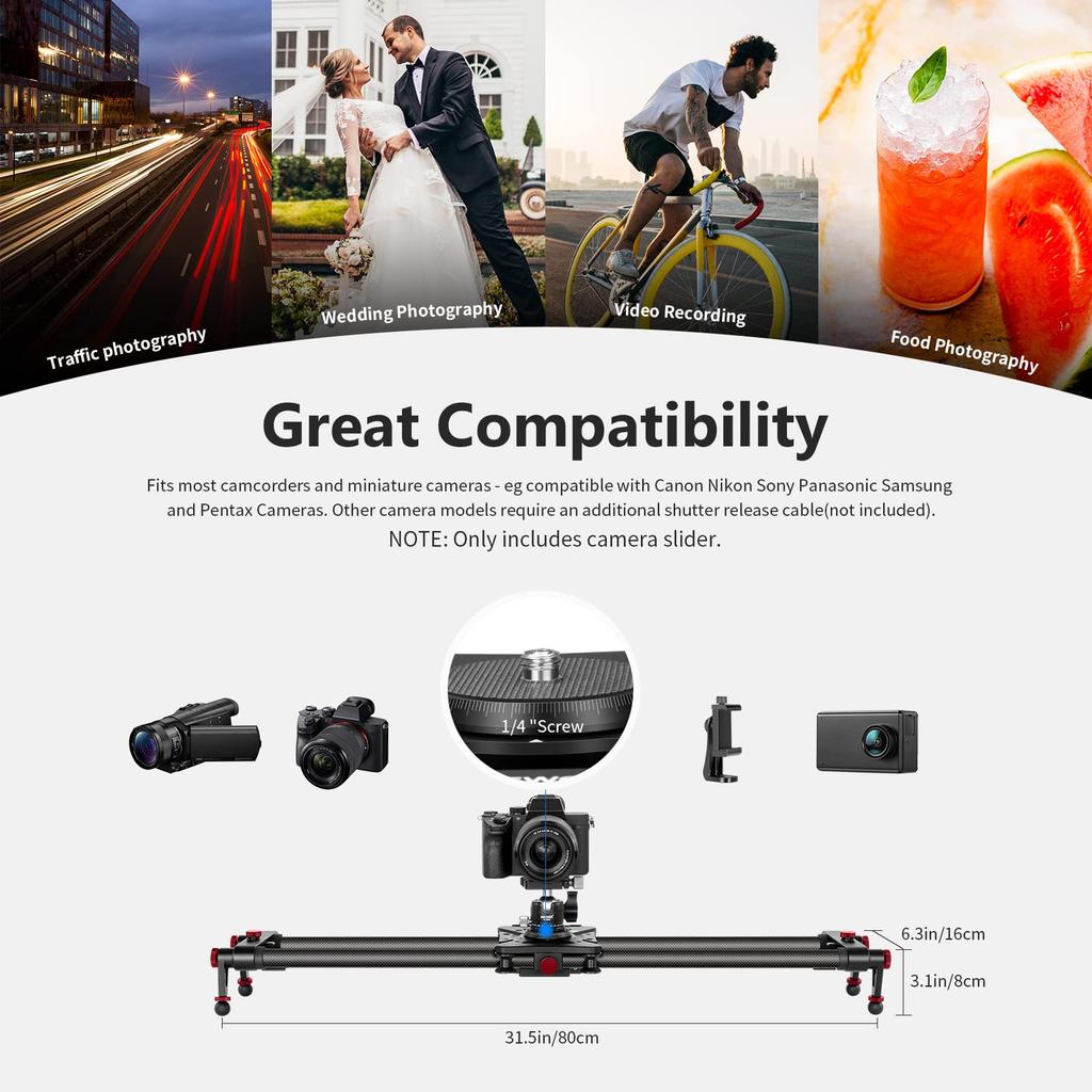 NEEWER Motorized Camera Slider with App Wireless Carbon Fiber Dolly Rail Camera Slider with Video Time and Panoramic Photography 31.5"/80cm Control,