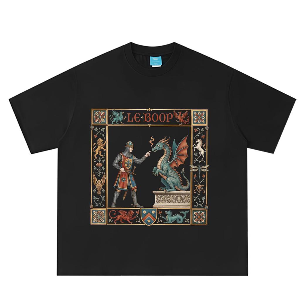 Le Boop Medieval Knight Dragon Funny Vintage Print TShirt Unisex Unisex Casual Loose Tshirts Summer Cotton fashion Tshirts tops