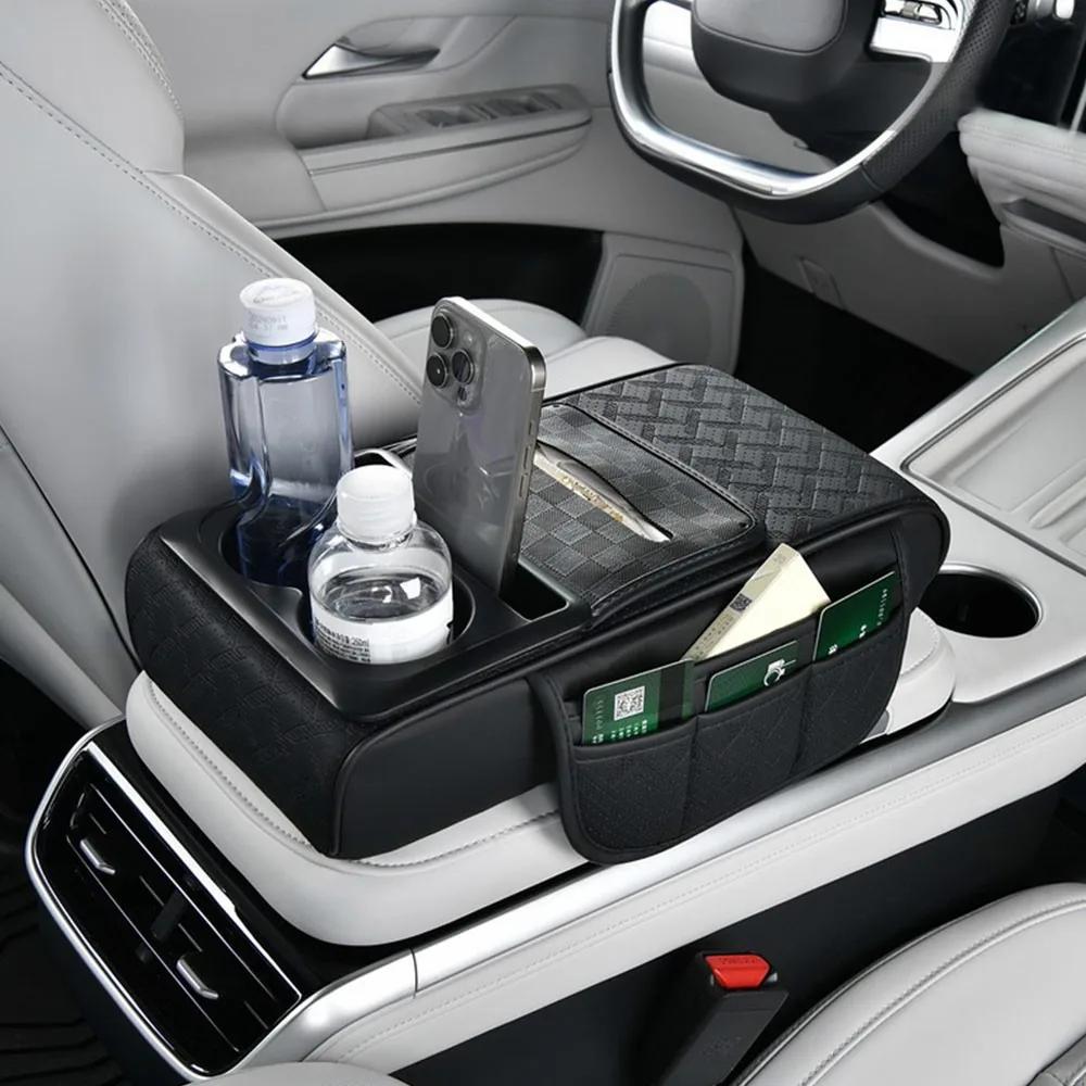 Car Armrest Cushion Extender with Storage Wireless Charging Cup Tissue Holder Multifunctional Interior Accessories Organizer