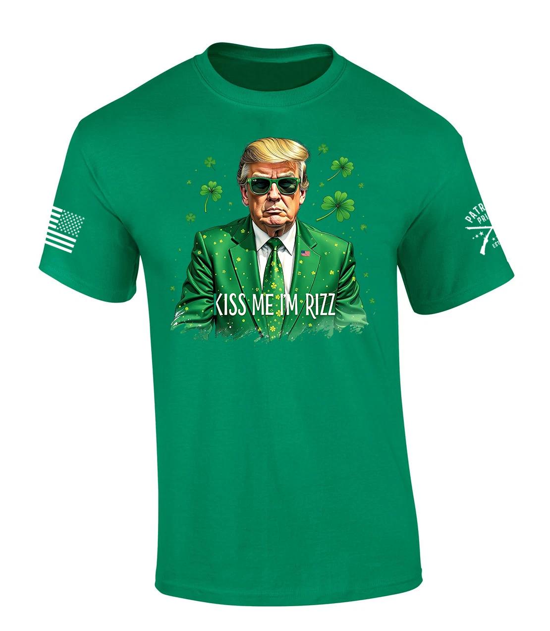 Patriot Pride Mens Funny St. Patrick s Day Trump Kiss Me I m Rizz Short Sleeve 2XL