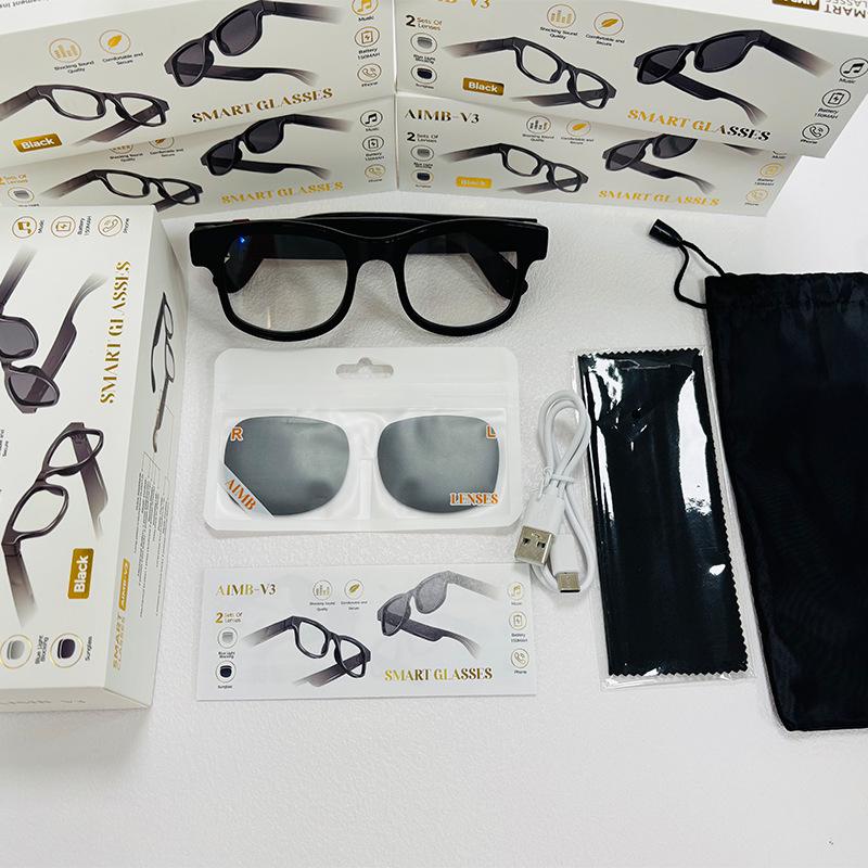

AIMB-V3 Smart Bluetooth Glasses: Anti-Blue Light Sunglasses with Interchangeable Lenses and HD Sound for Outdoor Sports. чорний